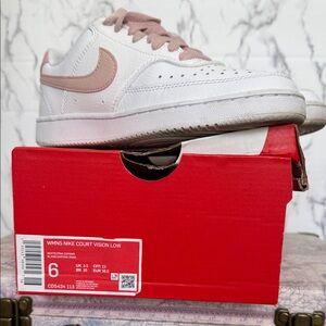 Nike Court Vision Low White and Pink Sneakers